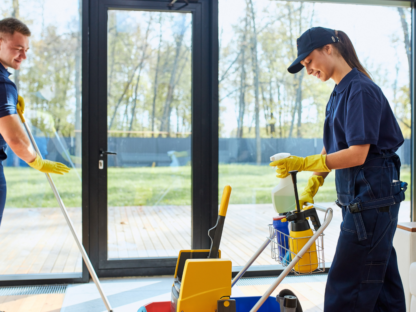 Cleaning staff following safety standards in a home